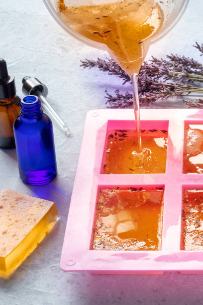 Handmade soap, the process of making. Natural organic diy cosmetics stock photo