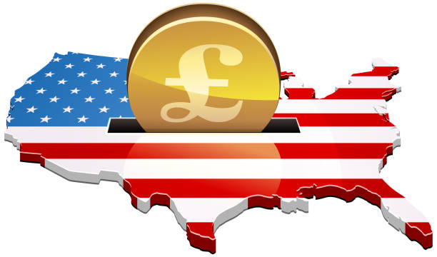 illustrazioni stock, clip art, cartoni animati e icone di tendenza di investire sterline britanniche negli stati uniti (tagliato) - pound symbol red british currency symbol