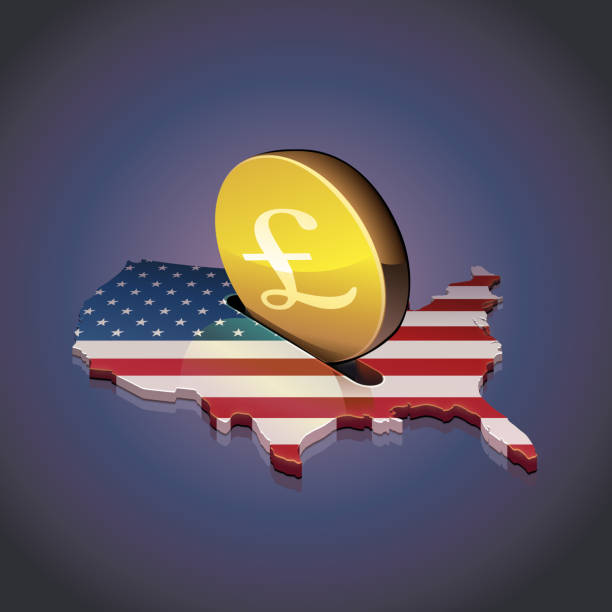 ilustrações, clipart, desenhos animados e ícones de investindo libras britânicas nos estados unidos (fundo escuro) - usa the americas british coin map