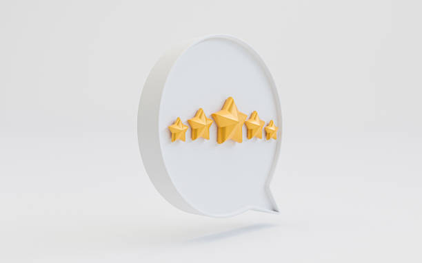 istock Five golden stars inside white message box for client excellent evaluation by 3d render. 1385112654