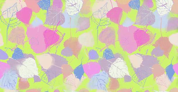 istock Multi-colored leaves on a colored background with varying degrees of drawing and detail 1385112730
