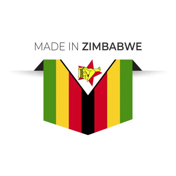 Vector illustration of Made in the Zimbabwe label, product emblem. White isolated background