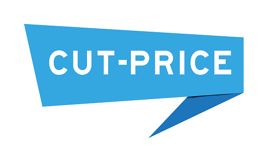 Blue color speech banner with word cut-price on white background