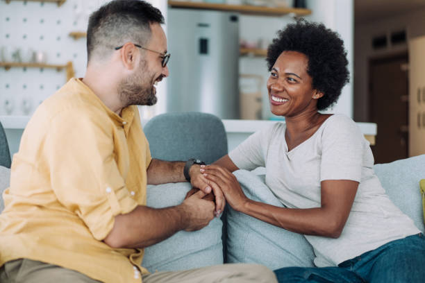 istock Happy couple at home. 1385117929