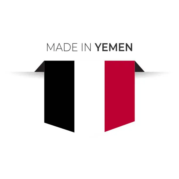 Vector illustration of Made in the Yemen label, product emblem. White isolated background