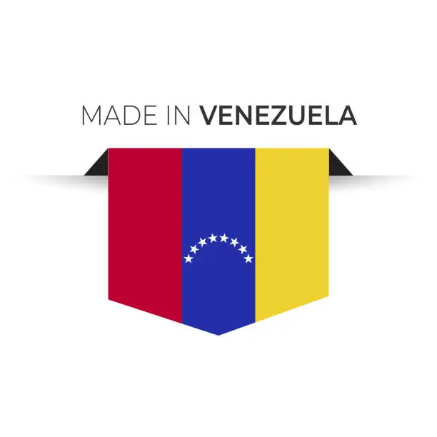 Vector illustration of Made in the Venezuela label, product emblem. White isolated background