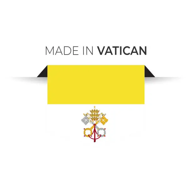 Vector illustration of Made in the Vatican label, product emblem. White isolated background