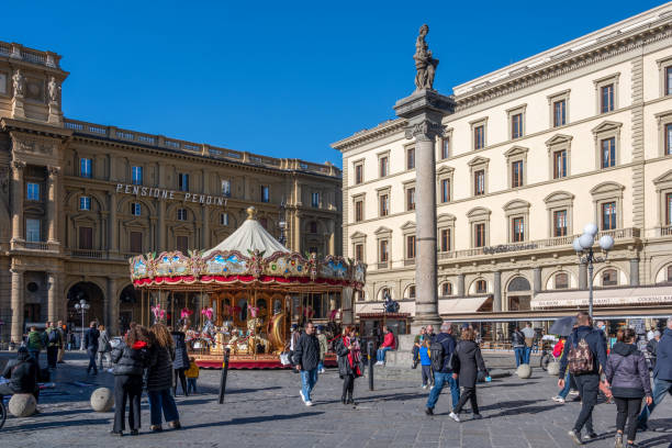 November 19, 2021 - Florence, Italy - Site was originally the location of the forum of Florence. Now it is where the antique carousel of the Picci family.