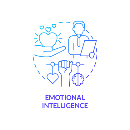 Emotional intelligence blue gradient concept icon. Communicate effectively at work. HR skills abstract idea thin line illustration. Isolated outline drawing. Myriad Pro-Bold font used