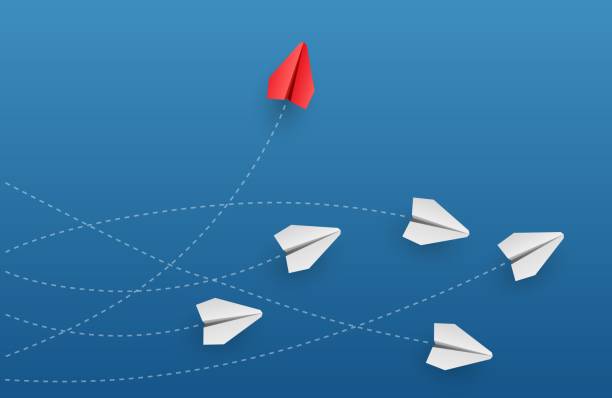 istock Individuality concept. Individual and unique leader red paper plane flies to the side. Vector 1385126947