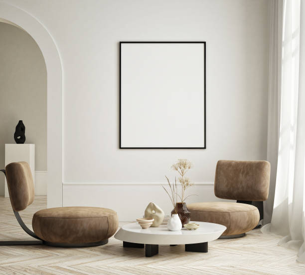 istock mock up poster frame in modern interior background, living room, Scandinavian style, 3D render, 3D illustration 1385131211