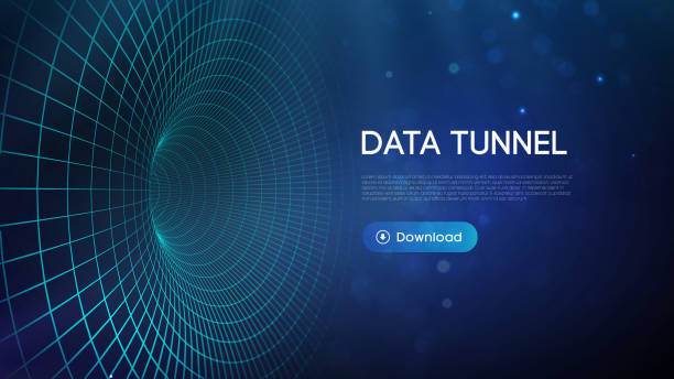빅 데이터 터널 벡터 일러스트레이션. 추상적 디지털 배경. 컴퓨터 데이터 터널 기술. 데이터 및 네트워크 보안을 정렬합니다. 혁신 기술 비즈니스 추상적 배경 - computer software tunnel data technology stock illustrations