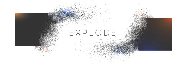 illustrations, cliparts, dessins animés et icônes de explosion carrée avec éclatement abstrait. particules vectorielles de débris brisés de forme noire. fond d’énergie carré 3d. illustration géométrique de cube futuriste. nuage d’explosion vectorielle avec brouillard - impact