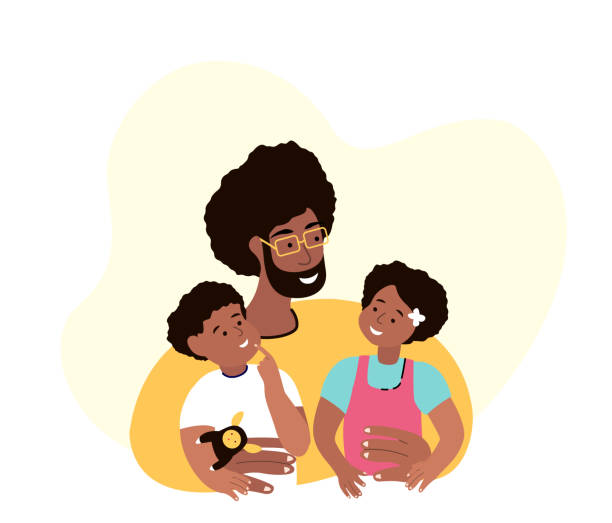 Happy African Smiling Father,Daughter,Son.Young Adult Parent.Baby Girl,Son Sit on Dad Hands.Man Entertain with Little Child Kids.Caring Papa.Family Relatives Have Fun Together.Flat Vector Illustration Happy African Smiling Father,Daughter,Son.Young Adult Parent.Baby Girl,Son Sit on Dad Hands.Man Entertain with Little Child Kids.Caring Papa.Family Relatives Have Fun Together.Flat Vector Illustration Handsman stock illustrations