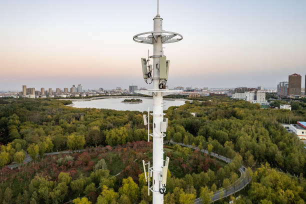 istock Aerial View of 5G Cellular Communications Tower at Sunset 1385140100