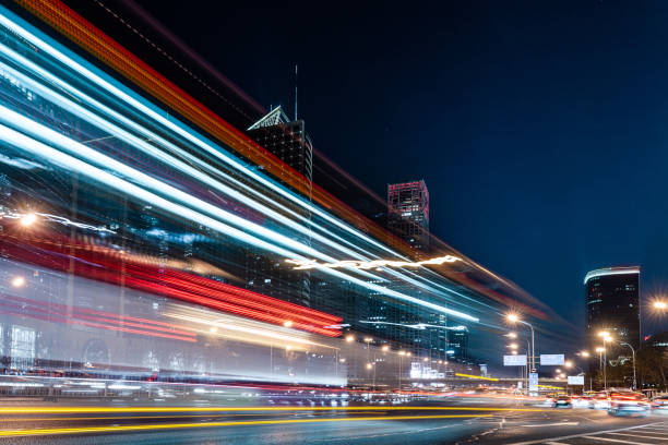 istock Low Angle View of Beijing Traffic at Night 1385140136