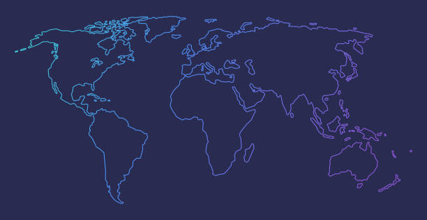 illustrations, cliparts, dessins animés et icônes de contour dégradé carte du monde contour arrière-plan - planisphère