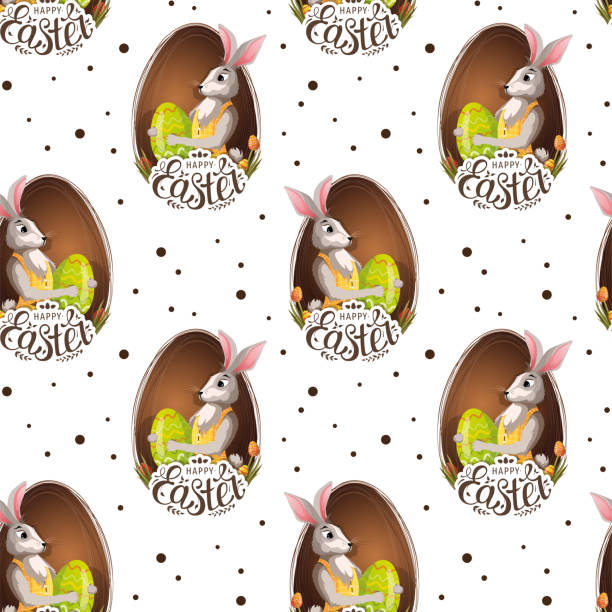 бесшовный узор с пасхальным кроликом и крашеными яйцами на пасху. - easter traditional culture backgrounds basket stock illustrations