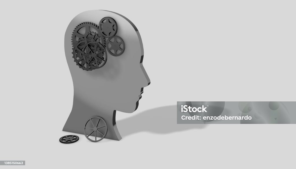 3d render of metal brain human head 3d render of metal brain human heads concept memory loss Mental Health Stock Photo