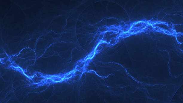 istock Blue fractal lightning background, electrical abstract 1385154491