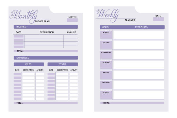 векторная иллюстрация ежемесячного и недельного бюджетного планировщика - weekly budget stock illustrations