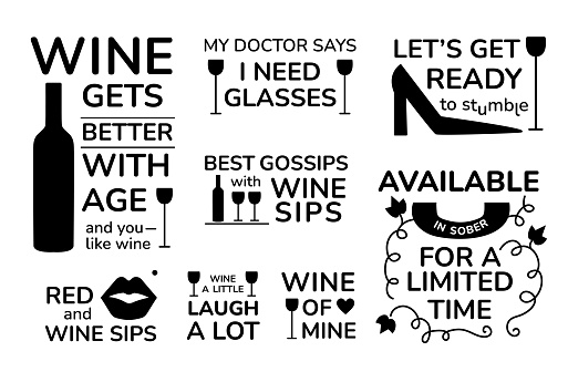 Funny Wine Glass Quotes Svg Bundle Set Of Vector Isolated Lettering Sayings  Stock Illustration - Download Image Now - iStock
