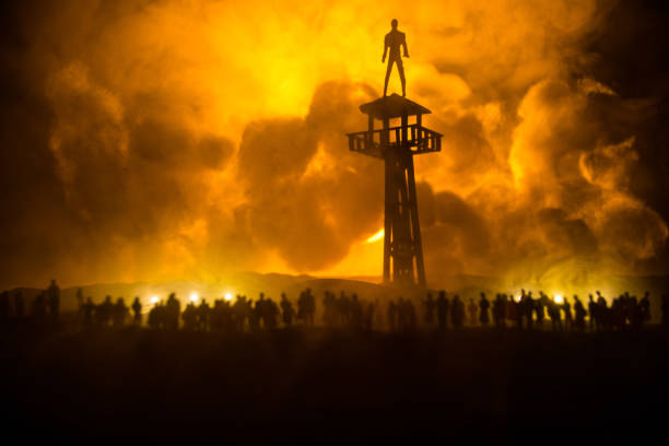istock Creative artwork decoration war on Ukraine. Crowd looking on giant explosion and attacking soldiers. 1385163719