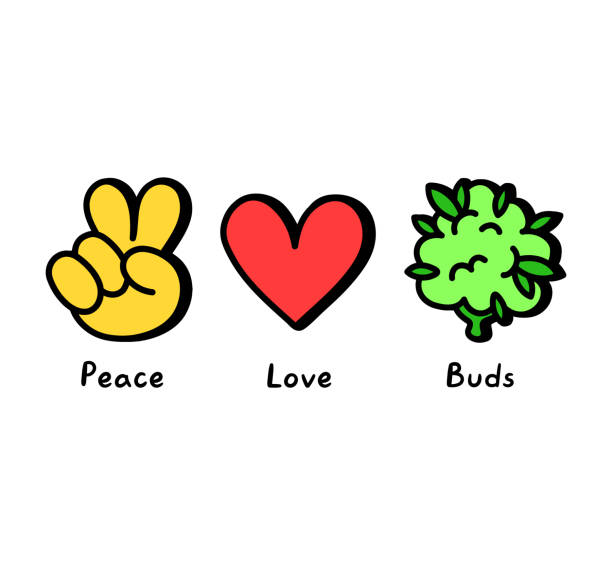 мир, любовь, бутоны концептуальный принт для футболки. векторный мультяшный дудл линия графической иллюстрации дизайн логотипа. знак мира,  - hippie image created 1970s peace sign hemp stock illustrations