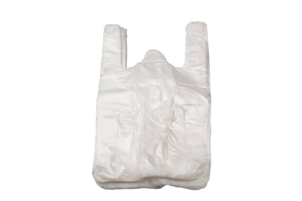 istock Plastic wihite bag isolated on a white background. 1385169086