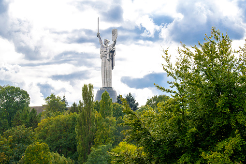 Motherland monument,statue,Museum of Great Patriotic War.Historical ancient national heritage sights in city park.Peace, freedom,defence,victory,patriotism memorial symbol-Ukraine Kiev,7 October 2017