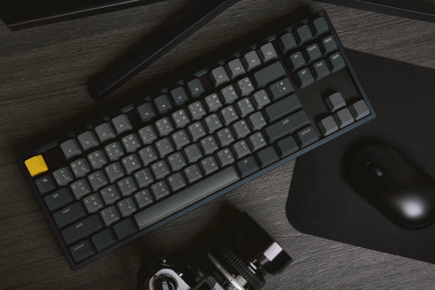 istock Custom mechanical keyboard, Aluminium case with keycaps, Gaming keyboard and workspace for Gamer 1385170651