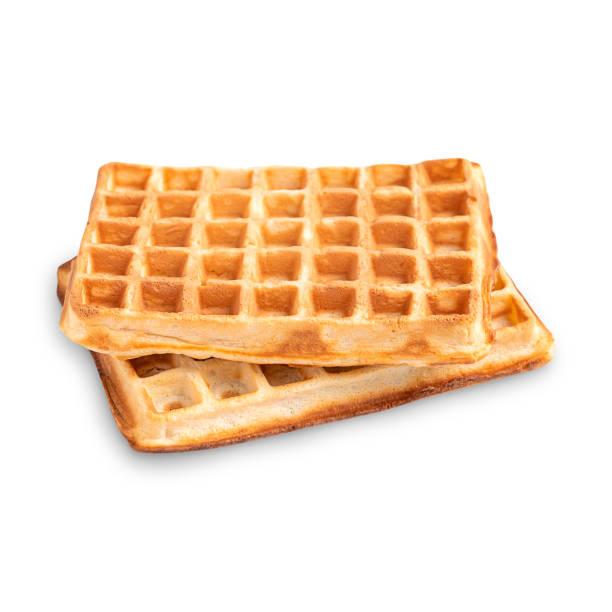 istock Two belgium waffles served for breakfast as pastry snack isolated on white background 1385170859
