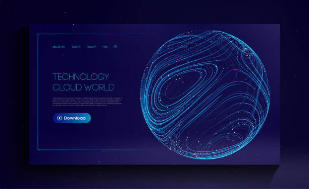 ilustrações de stock, clip art, desenhos animados e ícones de technology cloud world. globe network fintech concept. blockchain transfer satellite future communications vector background - backgrounds vector map internet