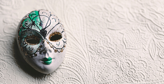Old rustic venetian mask with copy space.