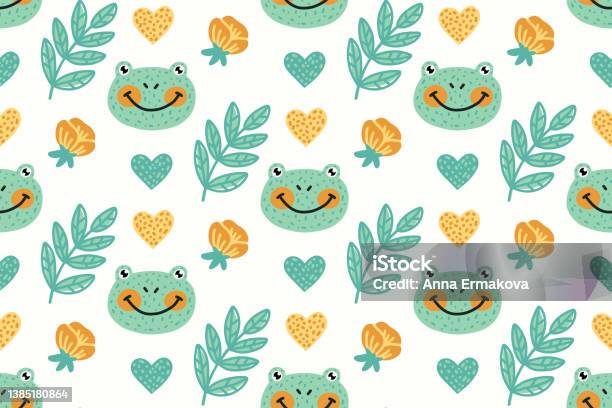 Frog Vector Patterns Frog Pattern Cute Vector Seamless Pattern With Cartoon Smiling Green ...