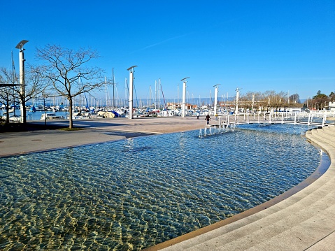 Lausanen Ouchy and lakeside. The image was captured during winter season.