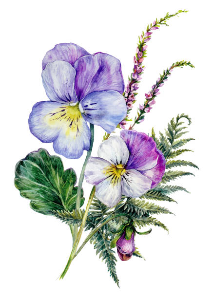istock Hand Drawn Watercolor Floral Decoration Isolated on White. 1385189742