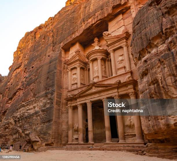 Alkhazneh Is One Of The Most Elaborate Temples In The Ancient Arab Nabatean Kingdom City Of Petra This Structure Was Carved Out Of A Sandstone Rock Face Stock Photo - Download Image Now
