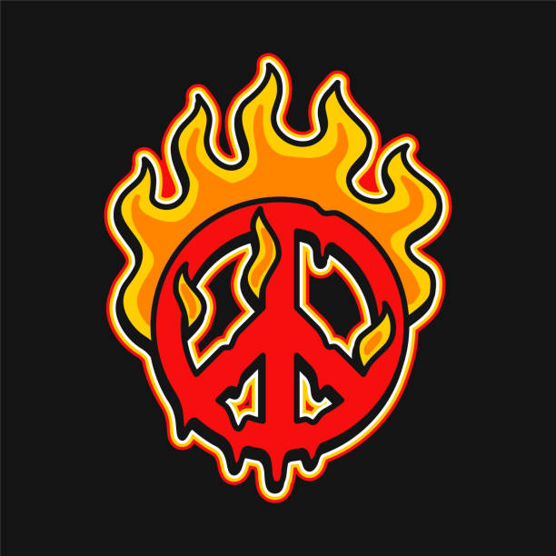istock Peace symbol burn in fire t-shirt print .Vector cartoon graphic illustration logo design.Trippy psychdelic peace,fire print for poster,t-shirt,logo concept 1385192101