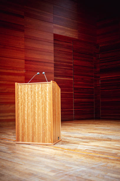 Lectern in a conference rooms stock photo