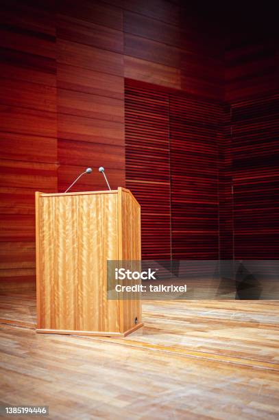 Lectern In A Conference Rooms Stock Photo - Download Image Now - Lectern, Stage - Performance Space, Press Conference