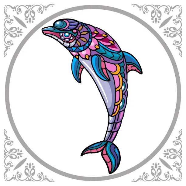 Vector illustration of Colorful dolphin doodle arts, isolated on white background