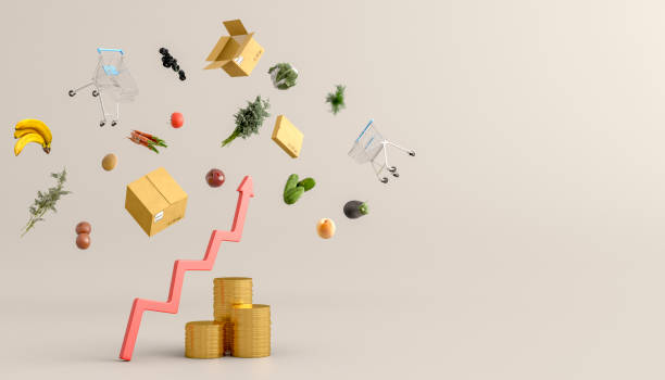 inflation concept - munt culinair illustraties stockfoto's en -beelden
