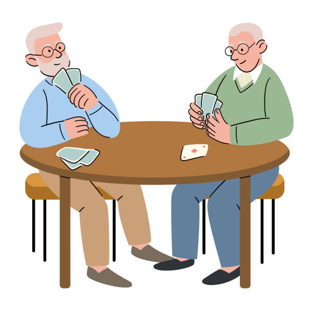 노인들이 카드를 연주합니다. - senior adult grandmother grandfather cards stock illustrations