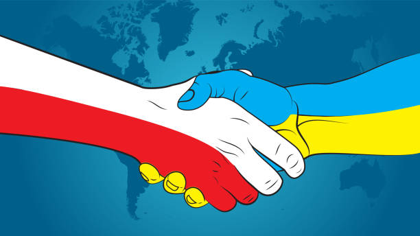 Ukraine–Poland relations. Ukraine and Poland make an arrangement. Handshake Ukraine and Poland. polish culture stock illustrations