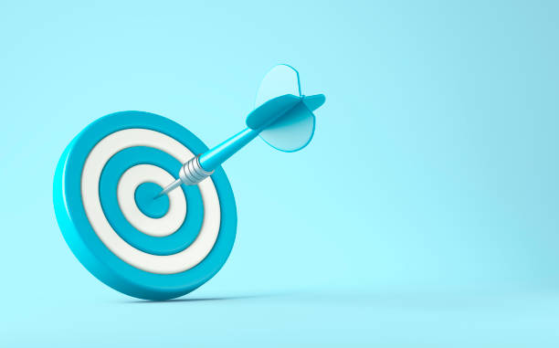 istock Blue arrow and darts target aim on the blue background 1385204176