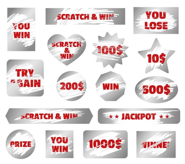 Silver scratchcard, scratch and win game, instant lottery tickets. Jackpot winner scratching cards, gambling ticket elements vector set vector art illustration