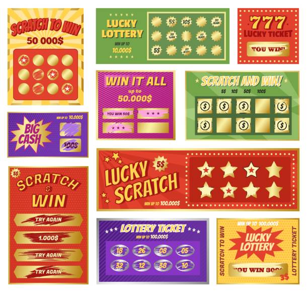 Scratch cards, instant lottery card, lucky jackpot winner tickets. Lotto and bingo game winning ticket, scratchcard games vector set vector art illustration