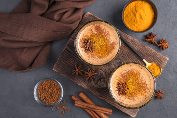 istock Milk dessert with cinnamon, coffee and turmeric. Cinnamon pudding 1385205042