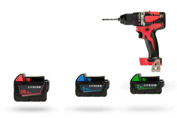 istock Batteries for cordless tools, a large set of tools from different angles. Batteries for a screwdriver of different capacities and different sizes, isolated on a white background. Electric drill with 1385206683